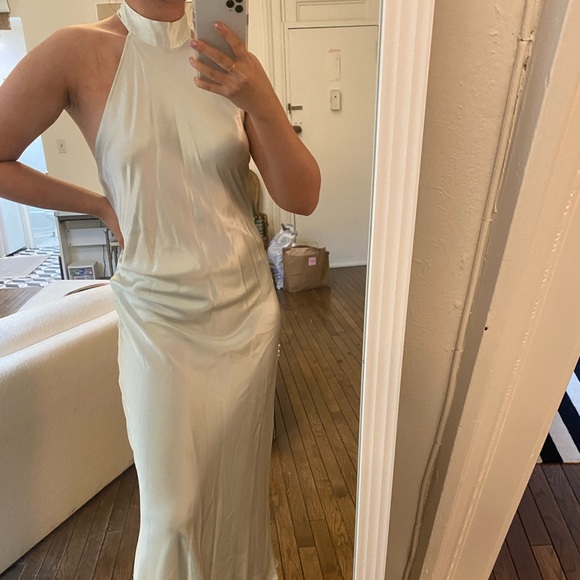 Brand new- Silk MAISON-bias cut 100% mulberry silk ice green dress/ evening gown - Picture 7 of 16